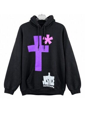 Justin Bieber Justice World Tour Hoodie XL Black Purple Cross 2022 Tour Merch